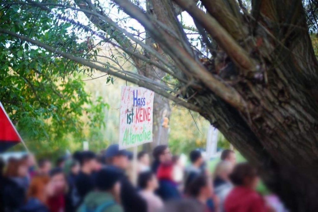 Das Bild zeigt viele junge Menschen aus der Region, die am 17.10.2019 gegen ein AfD-Bürgerfest mit dem Hauptredner Björn Höcke protestierten.